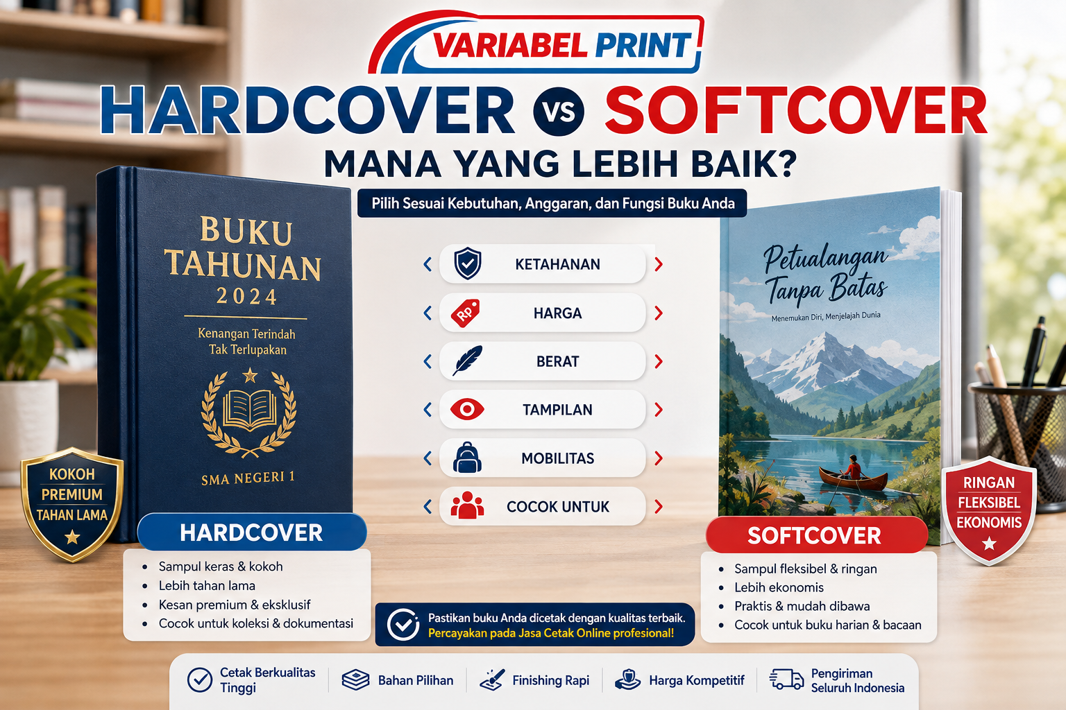 Perbandingan hardcover dan softcover untuk kebutuhan cetak buku di Variabel Print