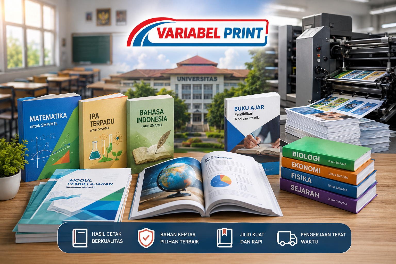 Percetakan Buku Pendidikan untuk sekolah dan universitas dengan buku pelajaran, buku ajar, dan proses cetak berkualitas