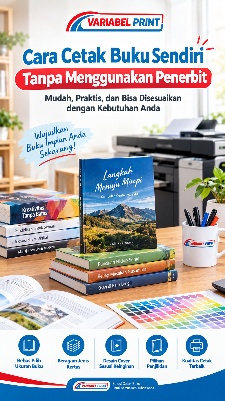 Ilustrasi cara cetak buku sendiri menggunakan jasa percetakan Variabel Print
